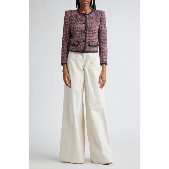 Veronica Beard Ceres Metallic Cotton Blend Tweed Jacket Red Blaze/Navy Multi 16 - Picture 1 of 11